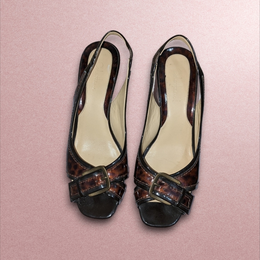 Cole Haan Tortoise Shell Print Sandals with Kitten Heels Size 8B